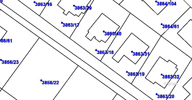 Parcela st. 3863/18 v KÚ Hlučín, Katastrální mapa