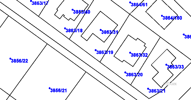 Parcela st. 3863/19 v KÚ Hlučín, Katastrální mapa