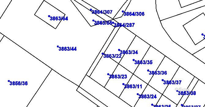 Parcela st. 3863/22 v KÚ Hlučín, Katastrální mapa