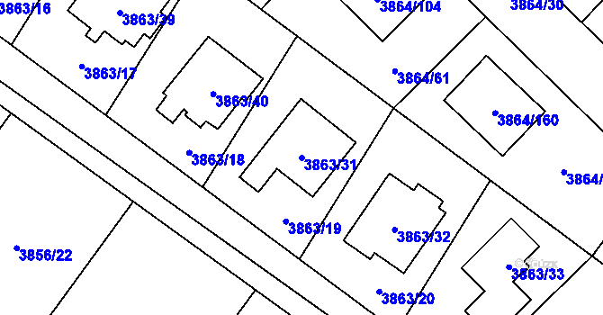 Parcela st. 3863/31 v KÚ Hlučín, Katastrální mapa