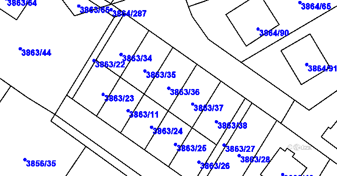 Parcela st. 3863/36 v KÚ Hlučín, Katastrální mapa