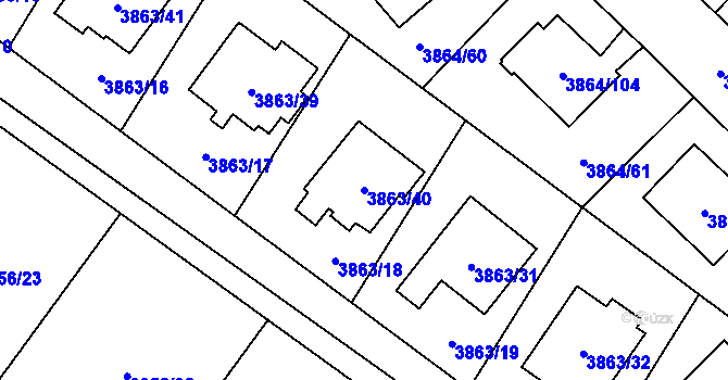 Parcela st. 3863/40 v KÚ Hlučín, Katastrální mapa