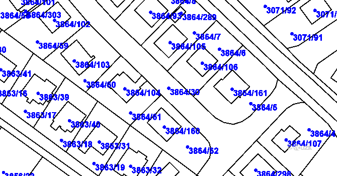Parcela st. 3864/30 v KÚ Hlučín, Katastrální mapa