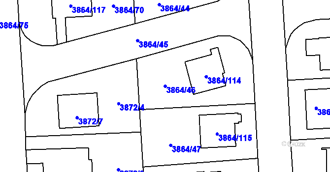 Parcela st. 3864/46 v KÚ Hlučín, Katastrální mapa