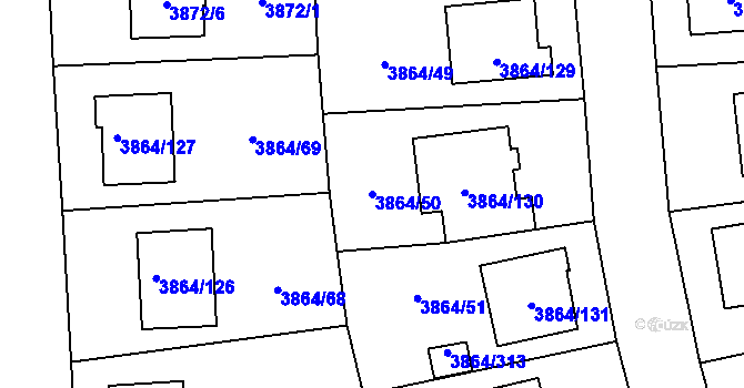 Parcela st. 3864/50 v KÚ Hlučín, Katastrální mapa