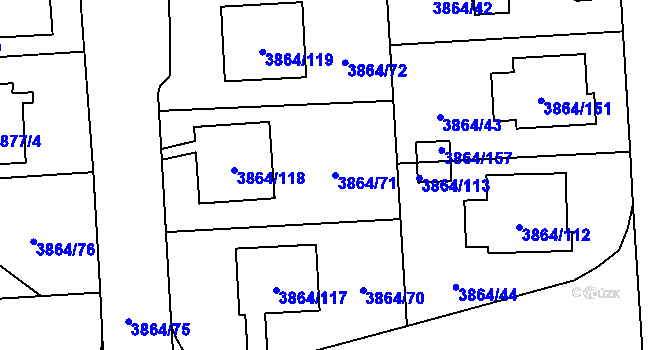 Parcela st. 3864/71 v KÚ Hlučín, Katastrální mapa