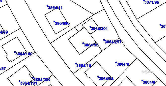 Parcela st. 3864/95 v KÚ Hlučín, Katastrální mapa