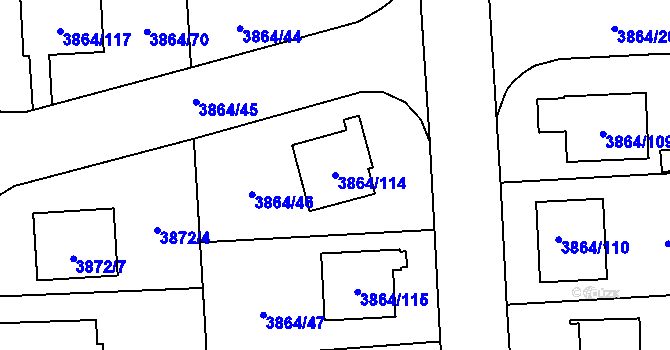 Parcela st. 3864/114 v KÚ Hlučín, Katastrální mapa