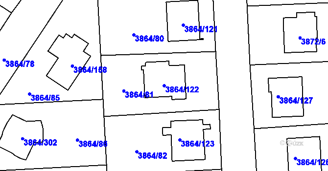 Parcela st. 3864/122 v KÚ Hlučín, Katastrální mapa