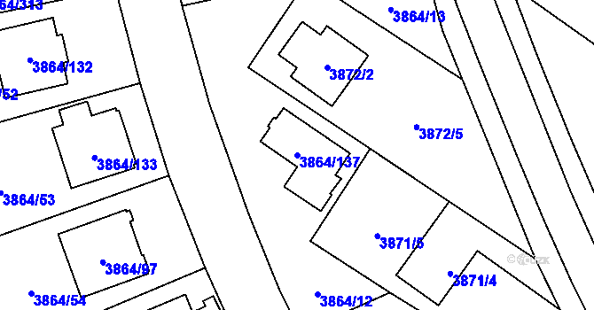 Parcela st. 3864/137 v KÚ Hlučín, Katastrální mapa