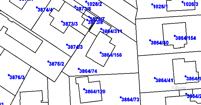 Parcela st. 3864/156 v KÚ Hlučín, Katastrální mapa