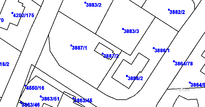 Parcela st. 3887/2 v KÚ Hlučín, Katastrální mapa