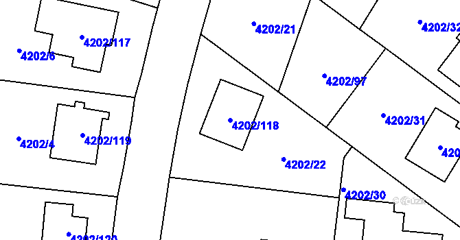Parcela st. 4202/118 v KÚ Hlučín, Katastrální mapa