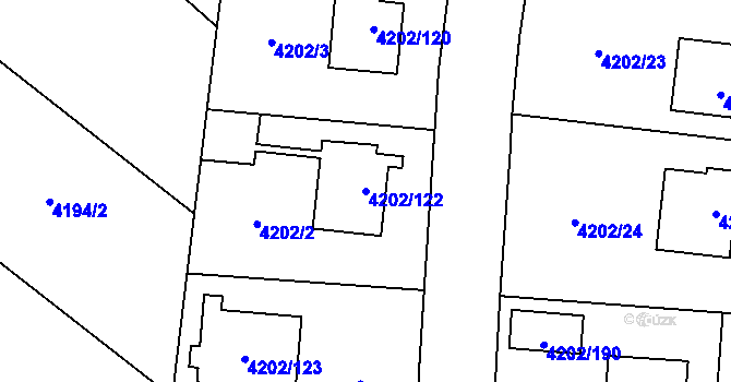Parcela st. 4202/122 v KÚ Hlučín, Katastrální mapa