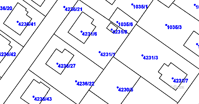 Parcela st. 4231/1 v KÚ Hlučín, Katastrální mapa