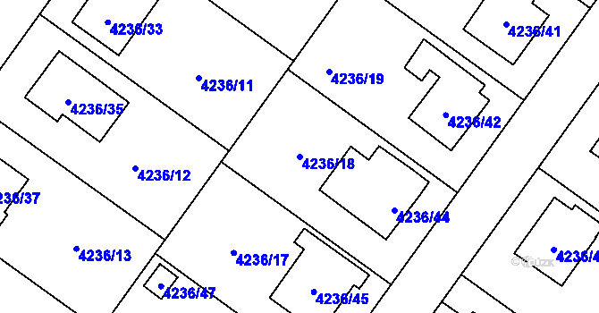 Parcela st. 4236/18 v KÚ Hlučín, Katastrální mapa