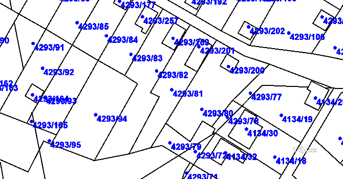 Parcela st. 4293/81 v KÚ Hlučín, Katastrální mapa