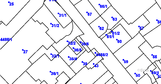 Parcela st. 36/6 v KÚ Hlučín, Katastrální mapa