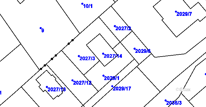Parcela st. 2027/14 v KÚ Hlučín, Katastrální mapa
