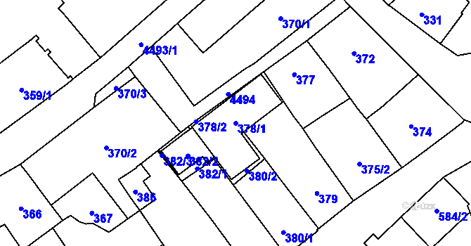Parcela st. 378/1 v KÚ Hlučín, Katastrální mapa