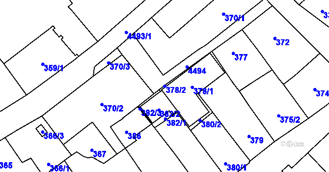 Parcela st. 378/2 v KÚ Hlučín, Katastrální mapa