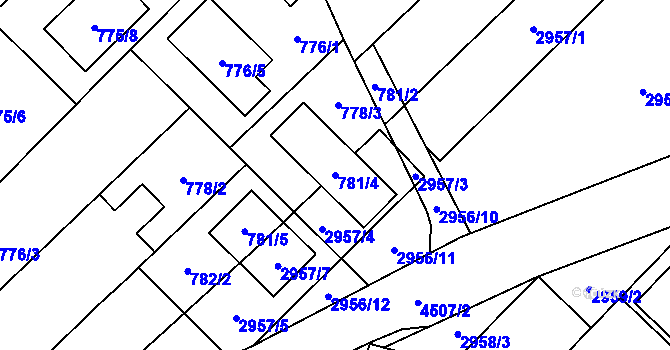 Parcela st. 781/4 v KÚ Hlučín, Katastrální mapa