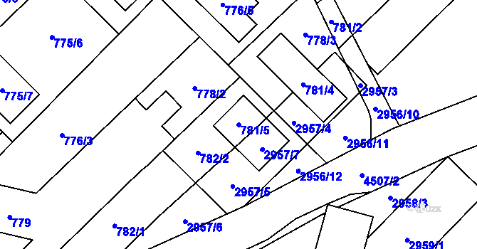 Parcela st. 781/5 v KÚ Hlučín, Katastrální mapa