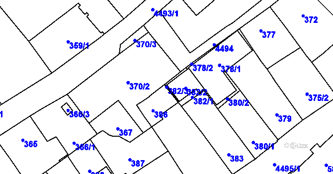 Parcela st. 382/3 v KÚ Hlučín, Katastrální mapa