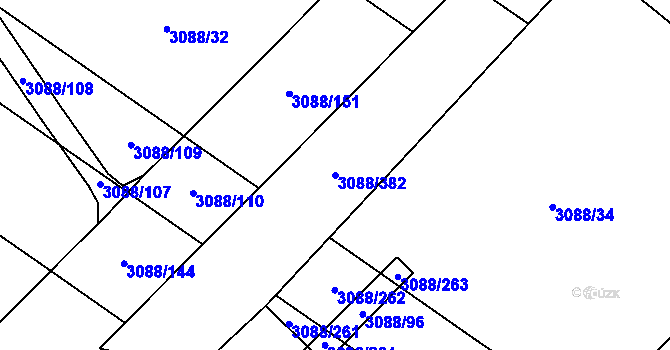 Parcela st. 3088/382 v KÚ Hlučín, Katastrální mapa