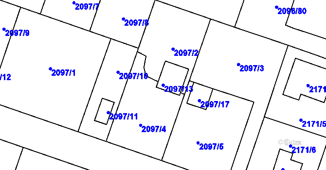 Parcela st. 2097/13 v KÚ Hlučín, Katastrální mapa