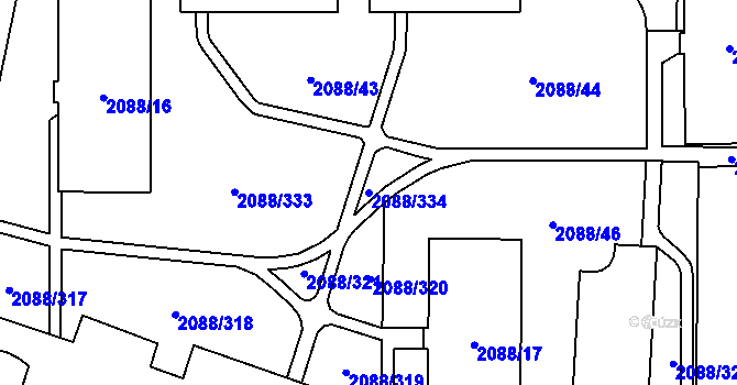 Parcela st. 2088/334 v KÚ Hlučín, Katastrální mapa