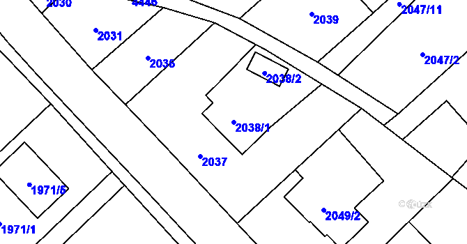 Parcela st. 2038/1 v KÚ Hlučín, Katastrální mapa