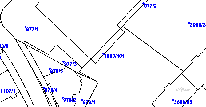 Parcela st. 3088/401 v KÚ Hlučín, Katastrální mapa