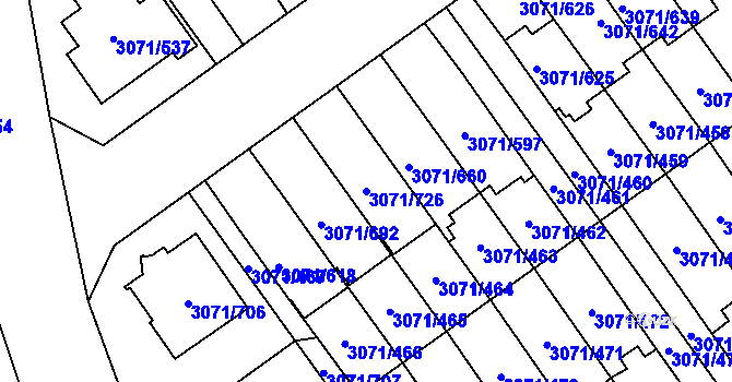 Parcela st. 3071/726 v KÚ Hlučín, Katastrální mapa