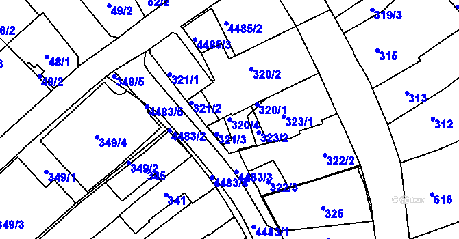 Parcela st. 320/4 v KÚ Hlučín, Katastrální mapa