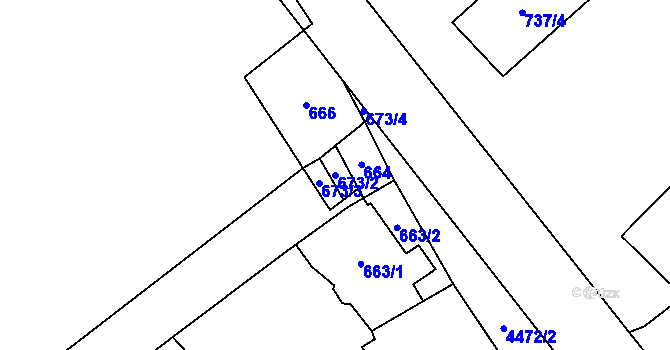 Parcela st. 673/2 v KÚ Hlučín, Katastrální mapa