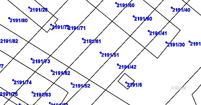Parcela st. 2191/51 v KÚ Hlučín, Katastrální mapa