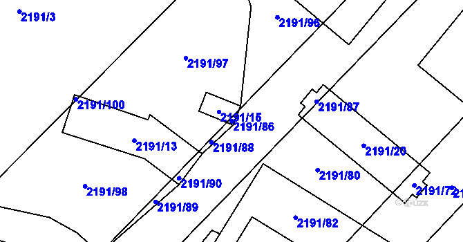Parcela st. 2191/86 v KÚ Hlučín, Katastrální mapa