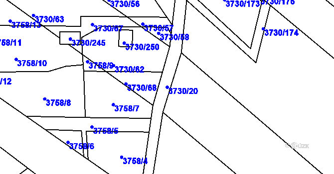 Parcela st. 3730/20 v KÚ Hlučín, Katastrální mapa