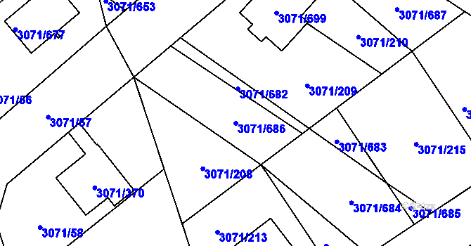 Parcela st. 3071/686 v KÚ Hlučín, Katastrální mapa