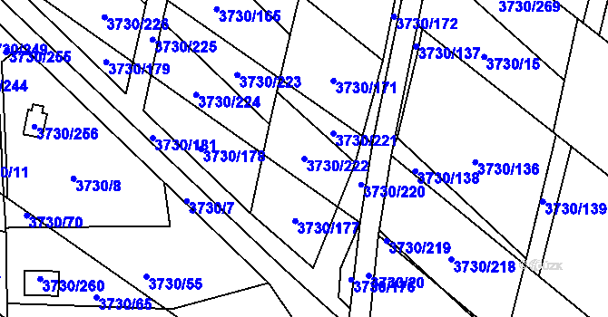 Parcela st. 3730/222 v KÚ Hlučín, Katastrální mapa