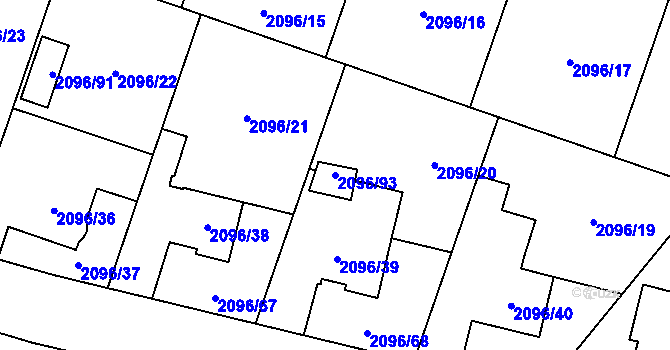 Parcela st. 2096/93 v KÚ Hlučín, Katastrální mapa