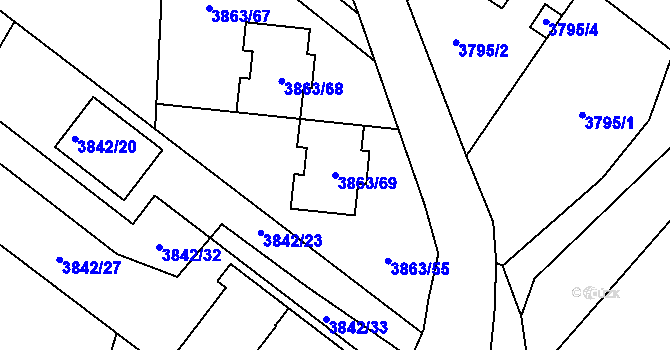Parcela st. 3863/69 v KÚ Hlučín, Katastrální mapa