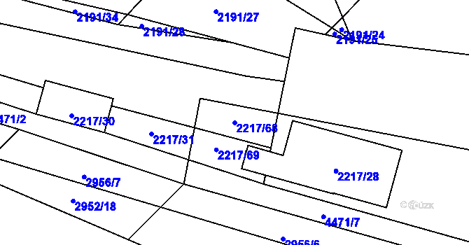 Parcela st. 2217/68 v KÚ Hlučín, Katastrální mapa