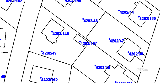 Parcela st. 4202/197 v KÚ Hlučín, Katastrální mapa