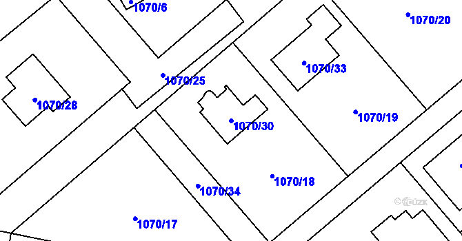 Parcela st. 1070/30 v KÚ Darkovičky, Katastrální mapa