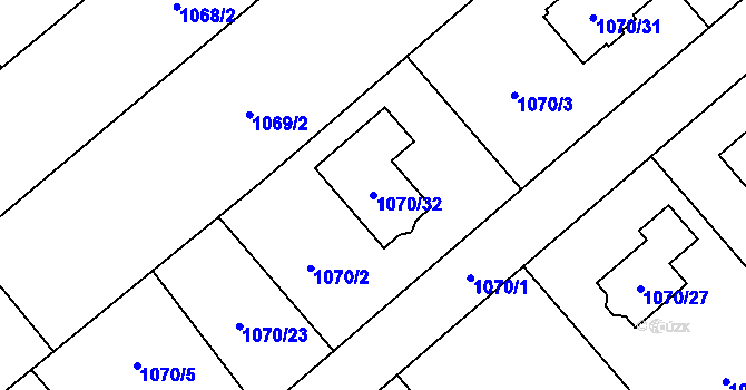 Parcela st. 1070/32 v KÚ Darkovičky, Katastrální mapa