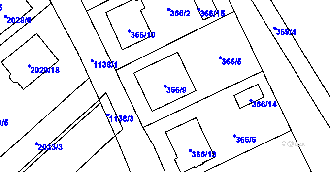Parcela st. 366/9 v KÚ Darkovičky, Katastrální mapa