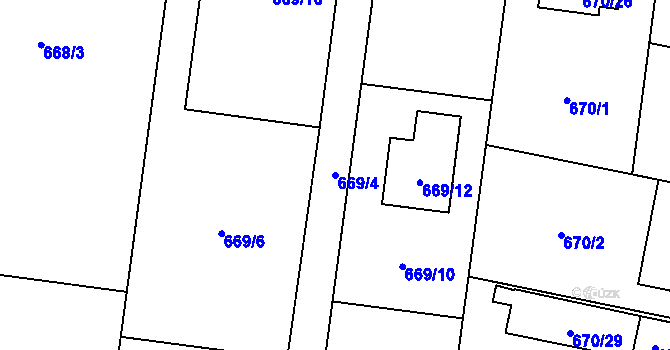 Parcela st. 669/4 v KÚ Darkovičky, Katastrální mapa