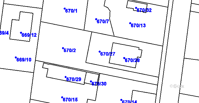 Parcela st. 670/27 v KÚ Darkovičky, Katastrální mapa
